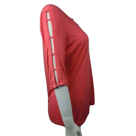 Cable & Gauge Top Womens Size L Large Solid All Pink Cold Shouder V Neck - Picture 4 of 7